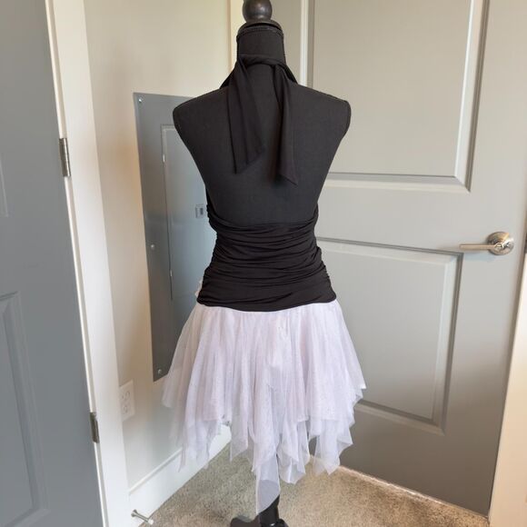Vintage Ruby Rox Mini Dress \ Y2K Black Halter Neck Mini Dress with White Tulle - Picture 5 of 8
